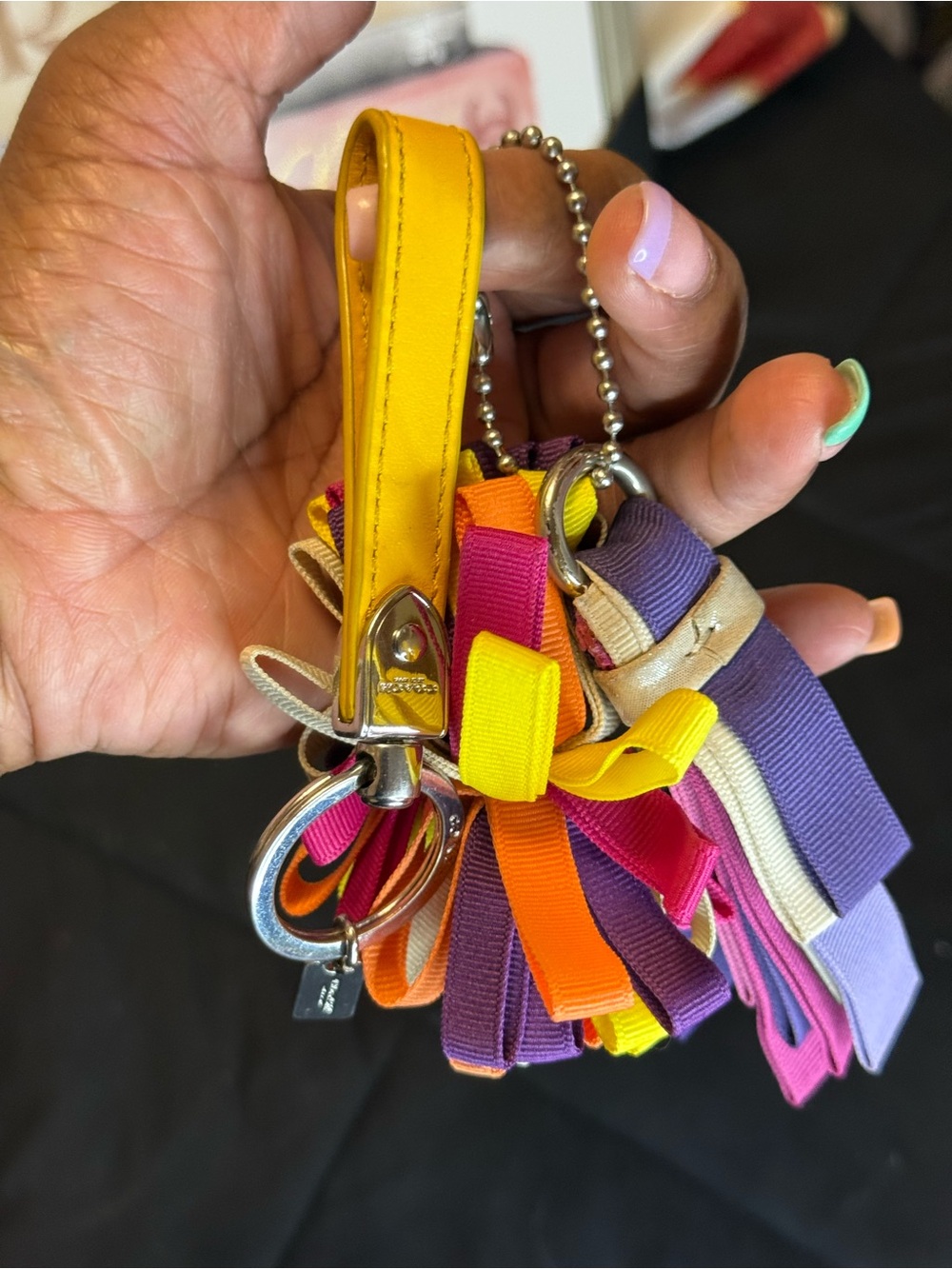 Coach Multicolor Ribbon Pom Pom Bag Charm & Tassel Keychain - Picture 10 of 13